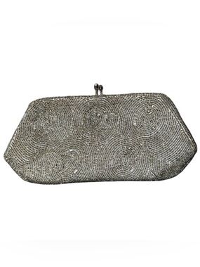 Art Deco Antique Silver Glass Beaded Spiral-Detail Evening Clutch bag Japan 8x4